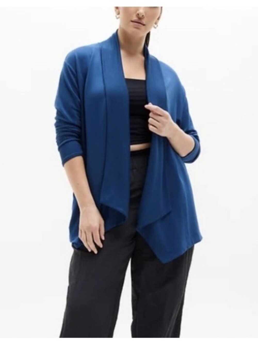 Athleta Pranayama Restore Wrap Woman's Sz 1X Maritime Blue Open Front Cardigan